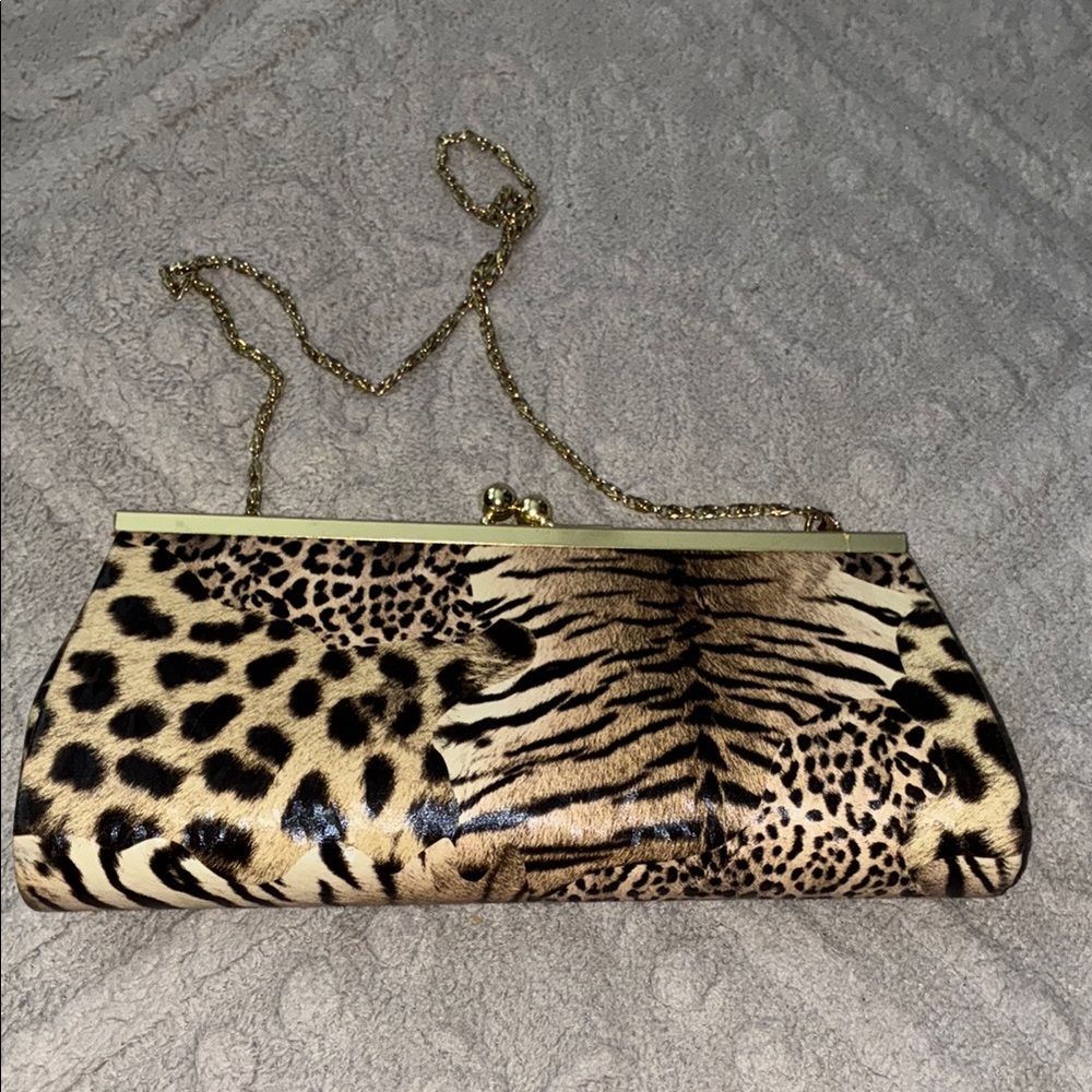 Brown and Gold Clutch with Chain Strap - Picture 5 of 10